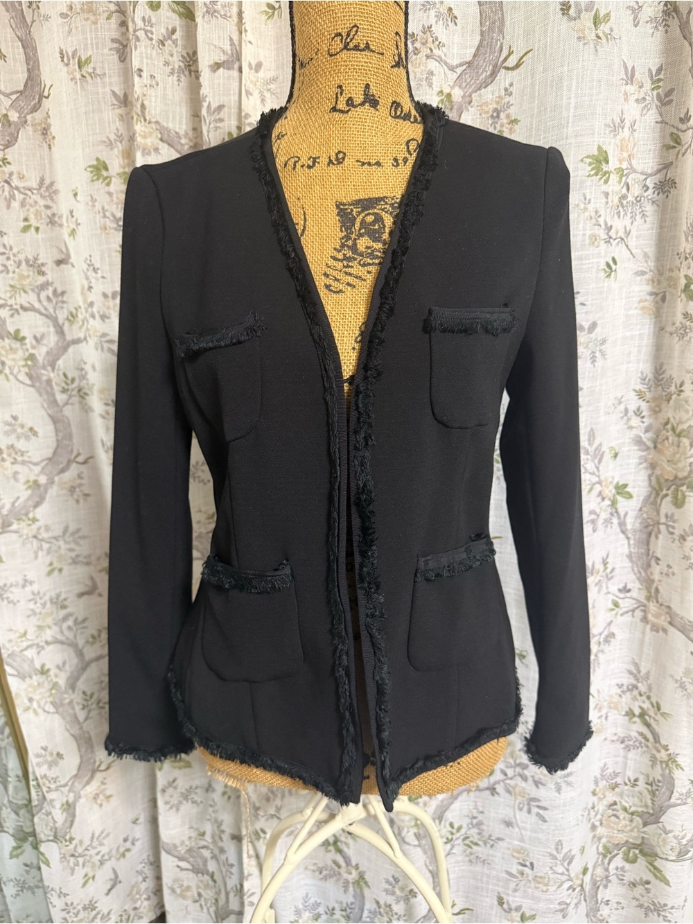 Catherine Black Fringe Trim Blazer Size 4P